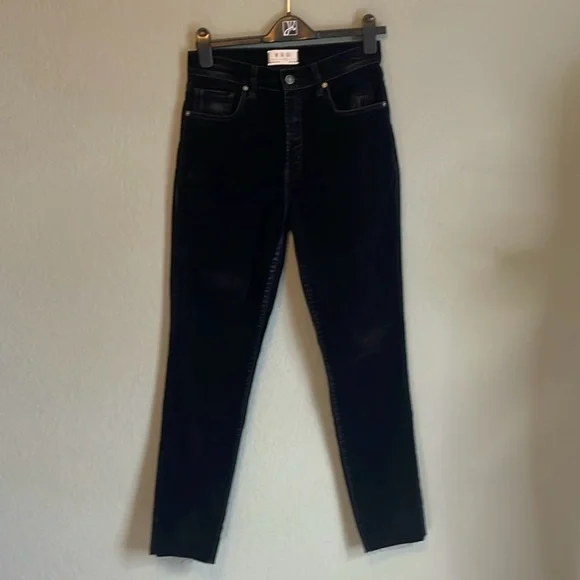 EUC Free People We the Free- black velvet high waist button fly pants - Picture 8 of 10